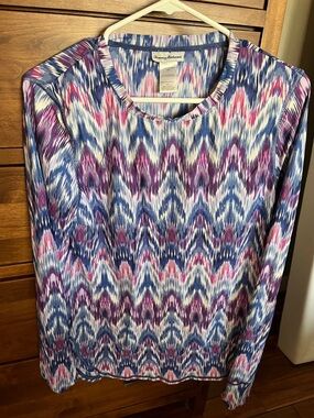 Tommy Bahama Long-Sleeve Sun Protection Tunic in Blue, Pink & White Ikat